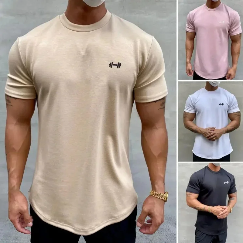 NEW Summer Gym T shirt Men Fitness Cotton short sleeve t-shirt Round neck slim fit Training Tees Casual sports t shirt man tops