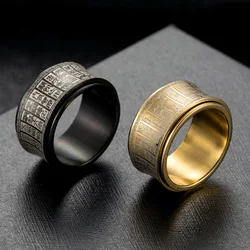 Finger Men's Buddha Spinner Meditation Ring Buddhist Rune Mantra Rotating Rings For Man Anxiety Fidget Jewelry Accessories Gift