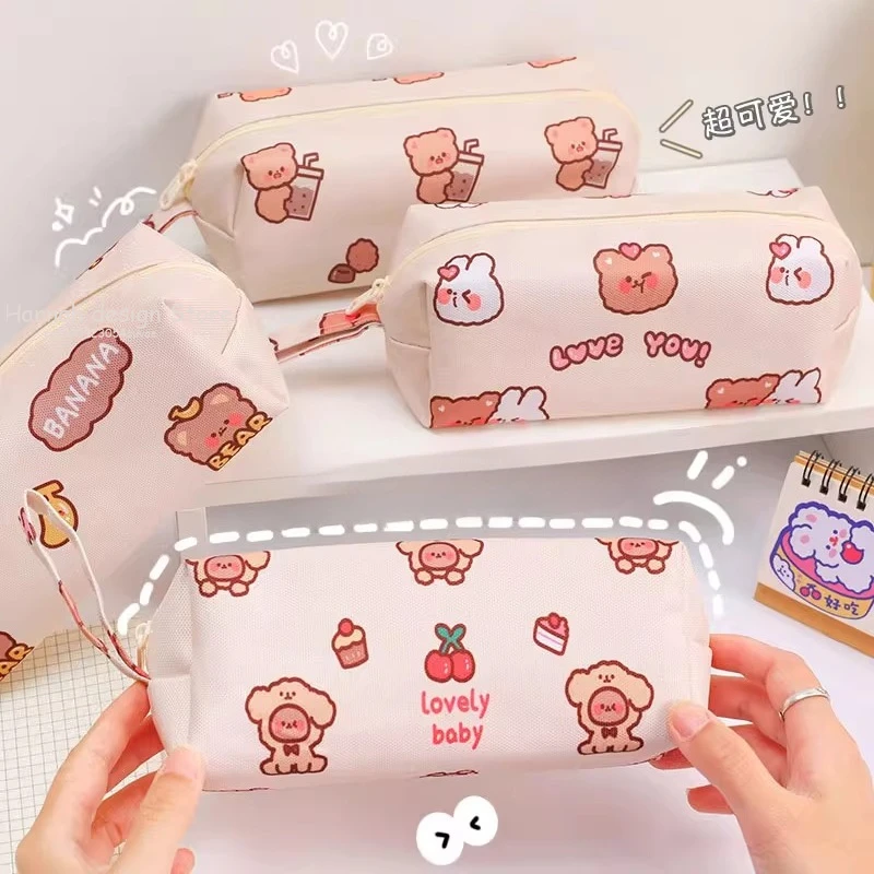 

Cartoon Bear Pencil Case Large Capacity Pen Bag Desktop Stationery Organizer Cute Storage Pouch School Office Supplies
