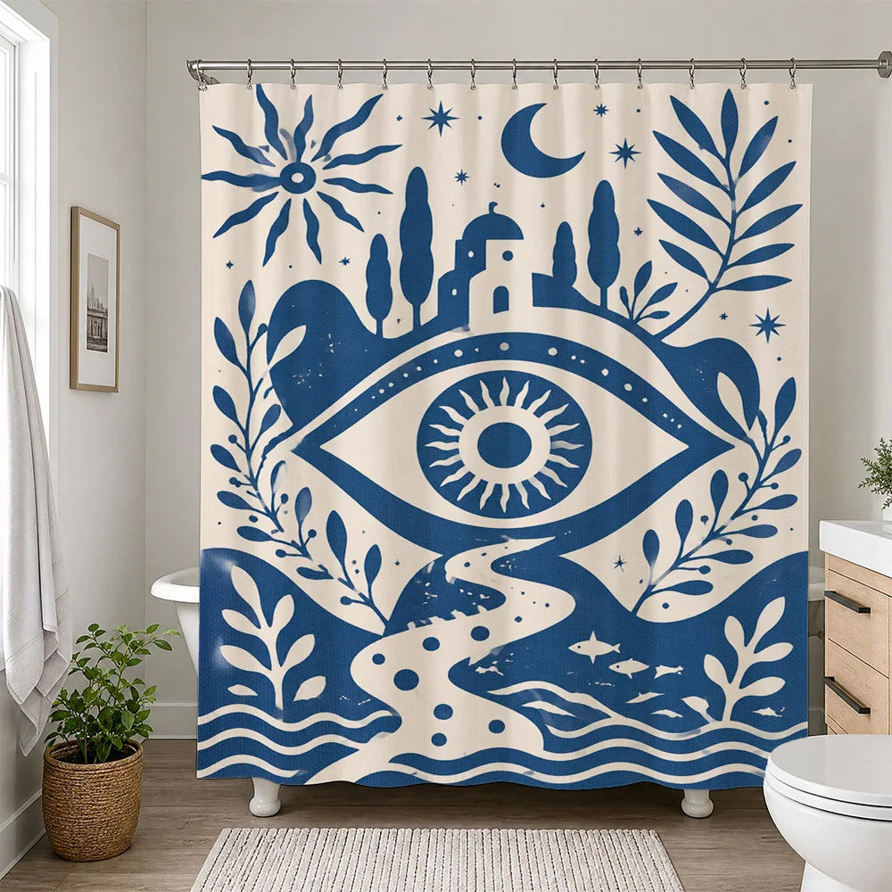 Boho Eye of Providence Bathroom Shower Curtain Nautical Celestial Moon Sun Tropical Art Home Decor