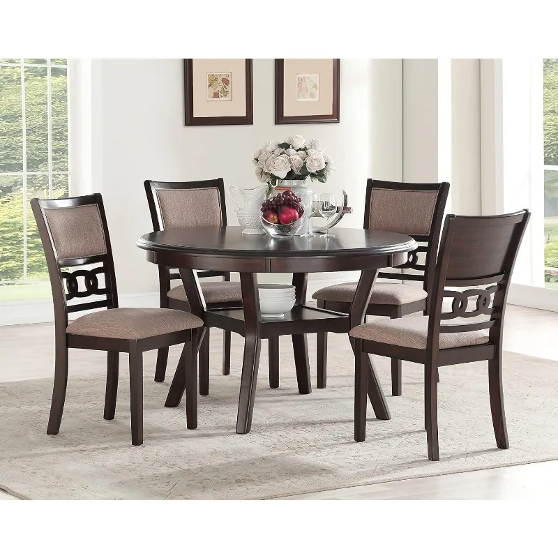 Gia 5-Piece Round Dining Set with 1 Table and 4 Chairs, 42.25-Inch, Cherry