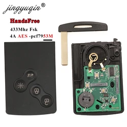 jingyuqin 433MHz 4A PCF7953 Chip Car Key Smart Card For Renault Clio IV Captur Passive Keyless Go Entry Remote HandsFree System