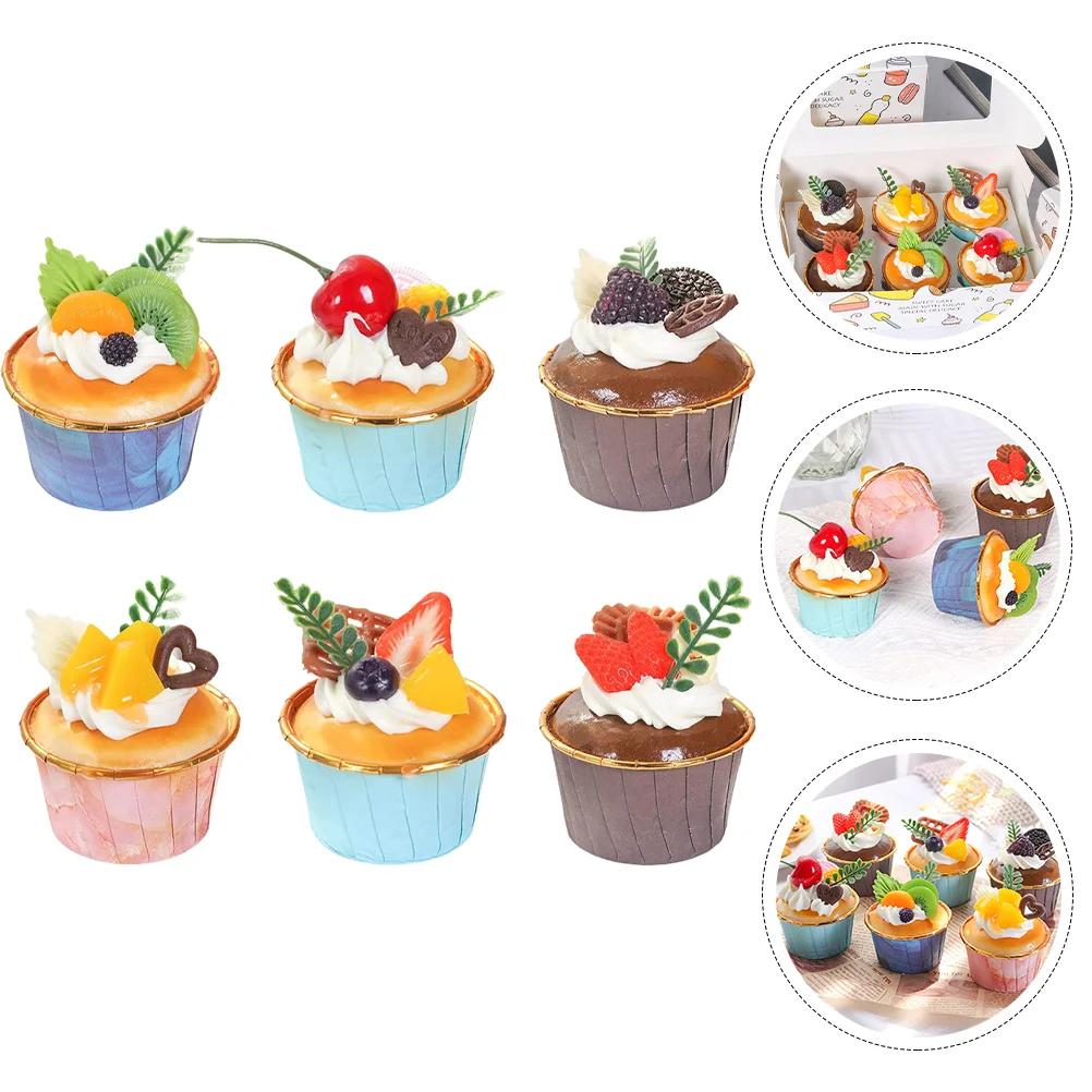 6 Pcs Simulation Cake Cupcake Models Home Ornament Dessert Fake Food Cakes Decors