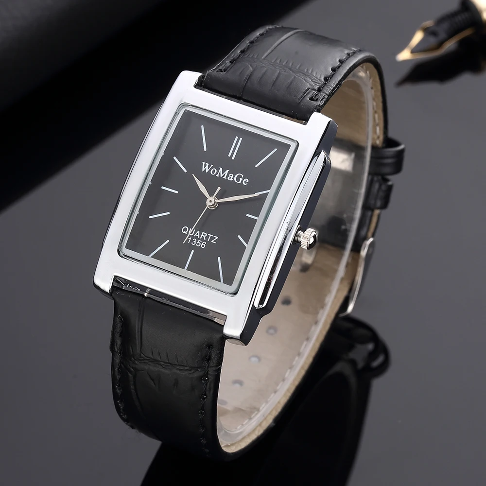 Men's Square Leather Watch, Luxury Quartz Design