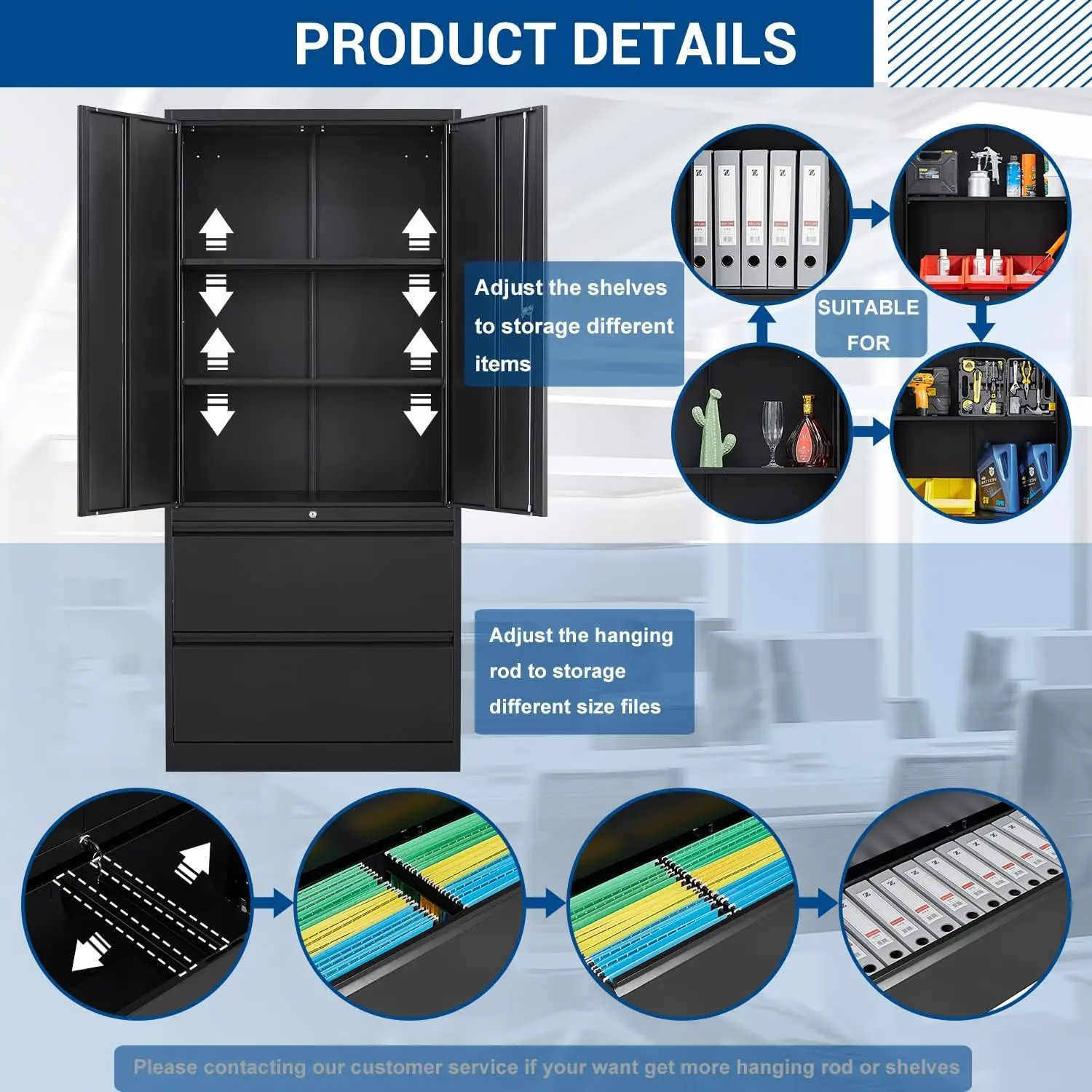 Metal Lockable File Cabinets with Drawers, Steel Filing Locker for Home Office, Holds Letter/Legal/A4 Size