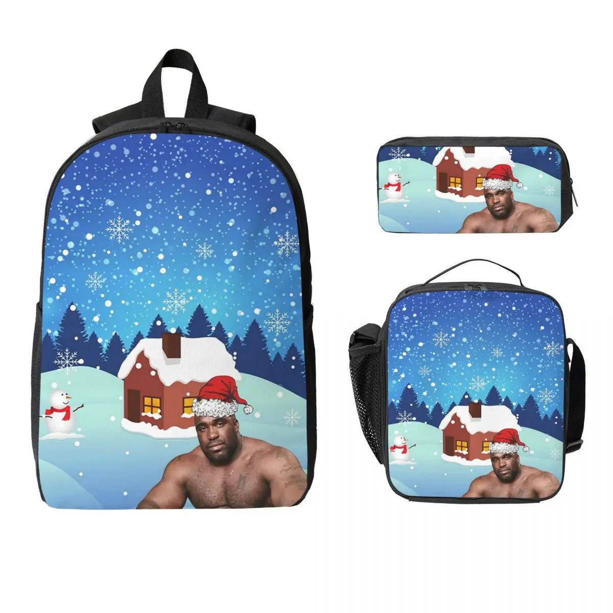 

Barry Wood Christmas Backpack Boys Girls BookBag School Bag Laptop Shoulder Bags 3ps Insulated Lunch Bag Pencil Case