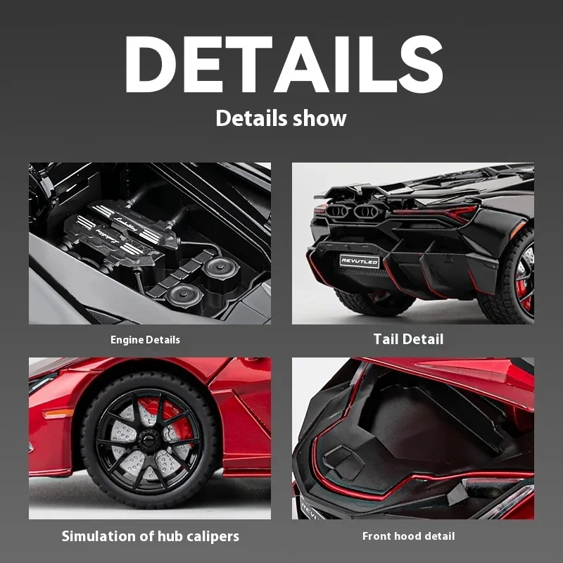 1/24 Lamborghini Revuelto Supercar Alloy Metal Diecast Model samochodu Dźwięk i światło Kolekcja na biurko Hobby Ozdoba dekoracyjna Prezent