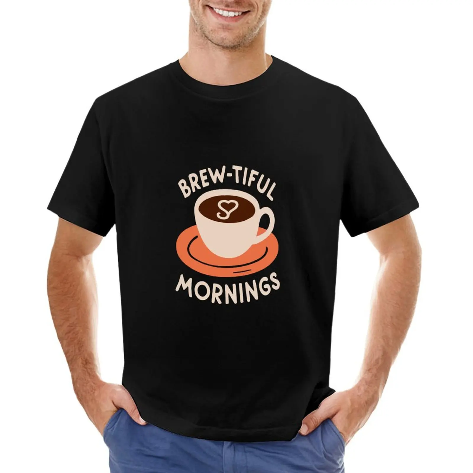 Мужская футболка с рисунком Happy Coffee Brewtiful Morning, размеры выше