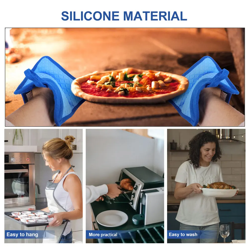 

Heat Resistant Silicone Pot Holders Cotton Lined Non-Slip Oven Mitts Hot Pad Kitchen Heat Insulation Microwave Gloves Baking