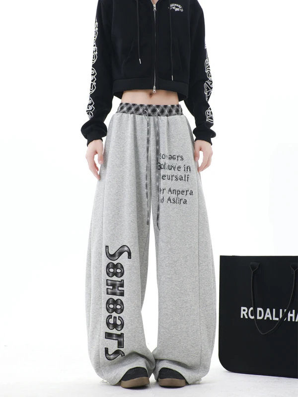 

Couple's Printed Wide Leg Pants Straight Cut Casual Trousers American Retro Spring Autumn Loose Fit Men's Women's Pants