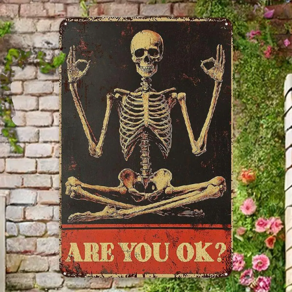 

"Are You Ok" Metal Sign – Retro Tin Wall Decor with Skeleton Design for Home Office Kitchen Bar, Cafe, Garden 16x12inch 40x30cm