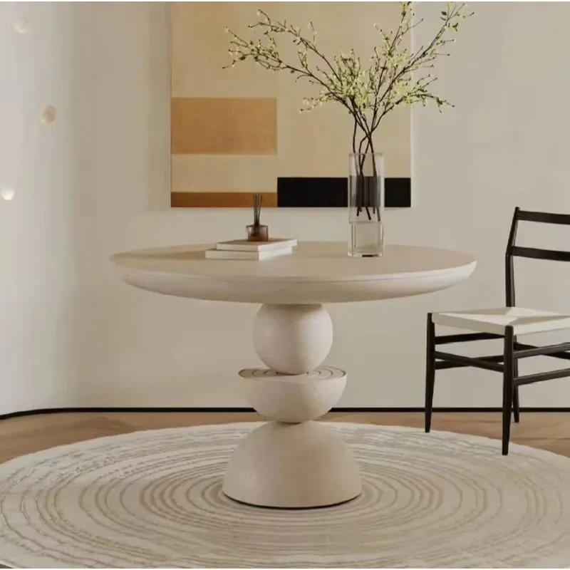 

Fiberglass round dining table design for family villas and hotel furniture