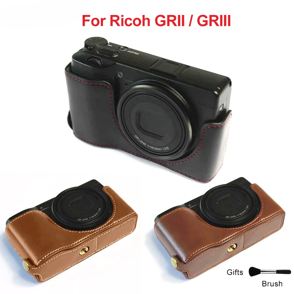 

For Ricoh GRIII GR 2 GR-2 GRIII GR3 GR-3 PU Leather Case Half Body Cover Camere Bag With Battery Opening