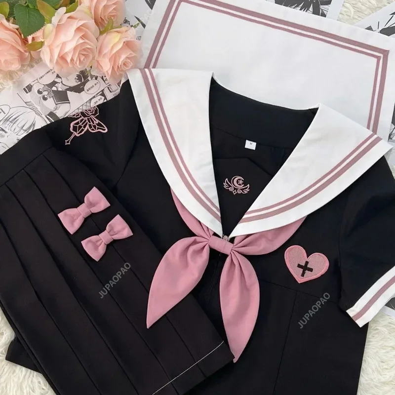 Japanische Schuluniform Jugend Mädchen JK Anzug Ins Stil Sexy Frühling und Herbst Rosa Krawatte Weißer Matrosenanzug Damen Langarmanzug