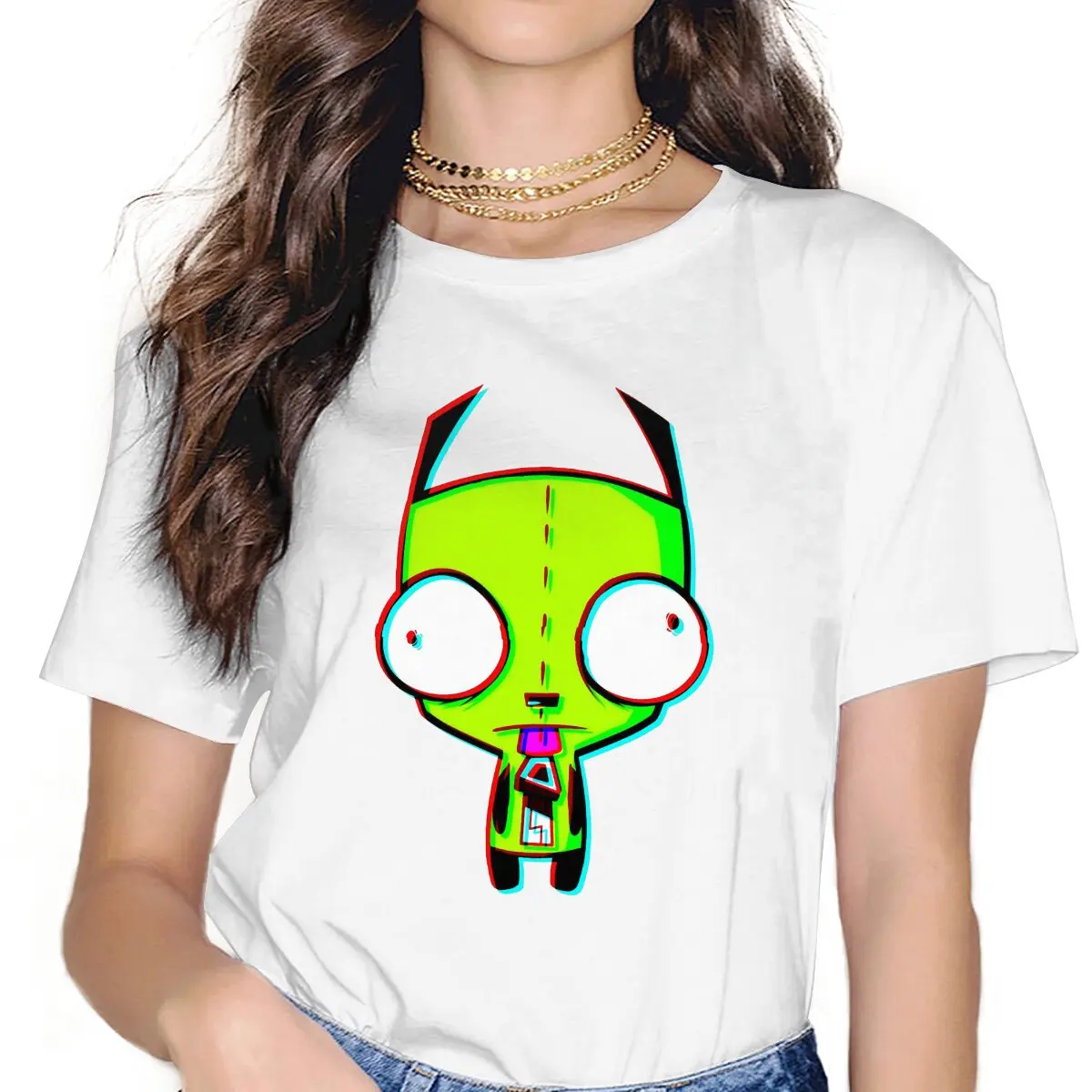 

Женская футболка с рисунком GLITCH'D girr TV Play Invader Zim, футболка с графическим рисунком из волокна и круглым вырезом