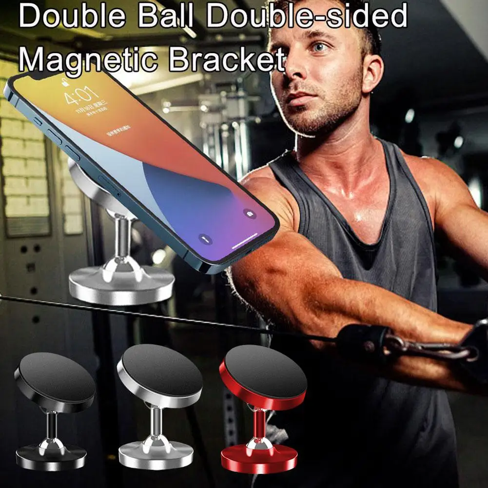 Double-sided Magnetic Phone Holder For IPhone Phone Mount Stand For Car Gym Kitchen Metal 360 Rotatable Holder Q0H0