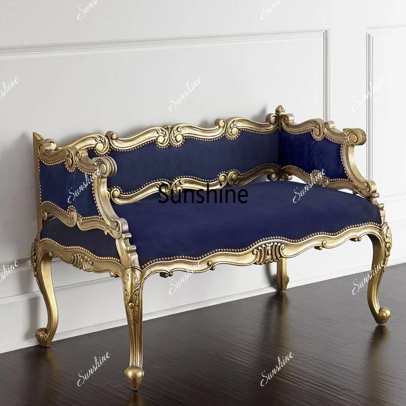 French art light luxury solid wood carving flower bedside stool neoclassical leisure sofa
