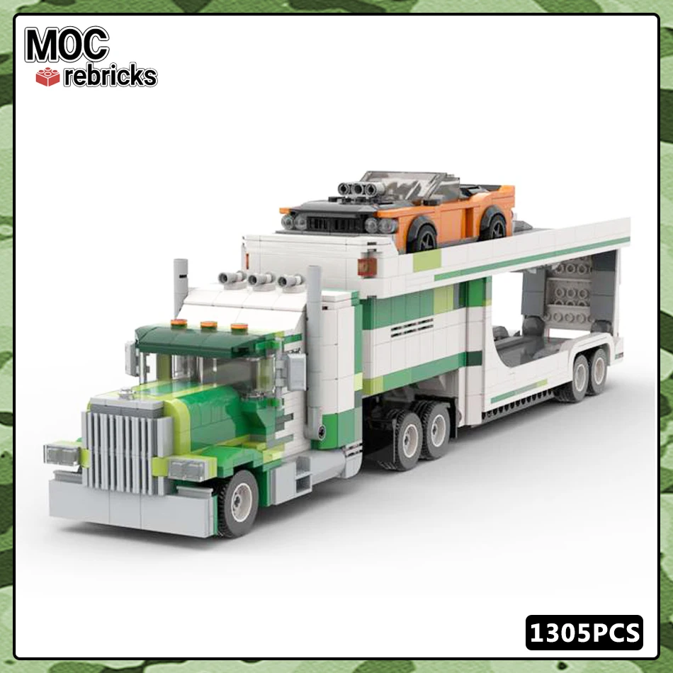 MOC Traffic Series American Car Transporter Modern City Building Block Set DIY Creative EducationToys for Kid Christmas Gifts