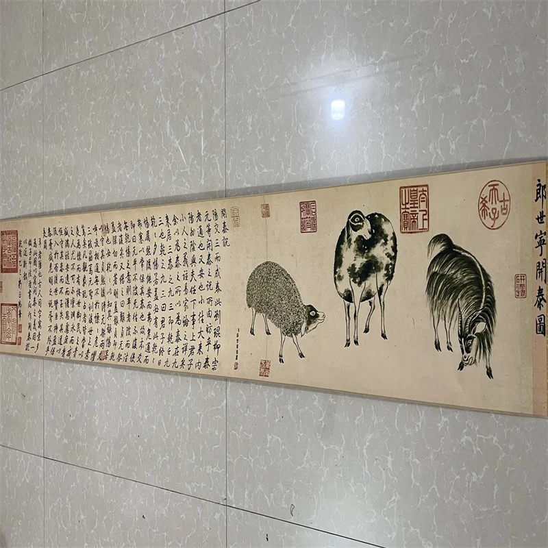 China Old long Scroll Painting ,Lang Shining's Watercolor Kaitai Painting collectibles