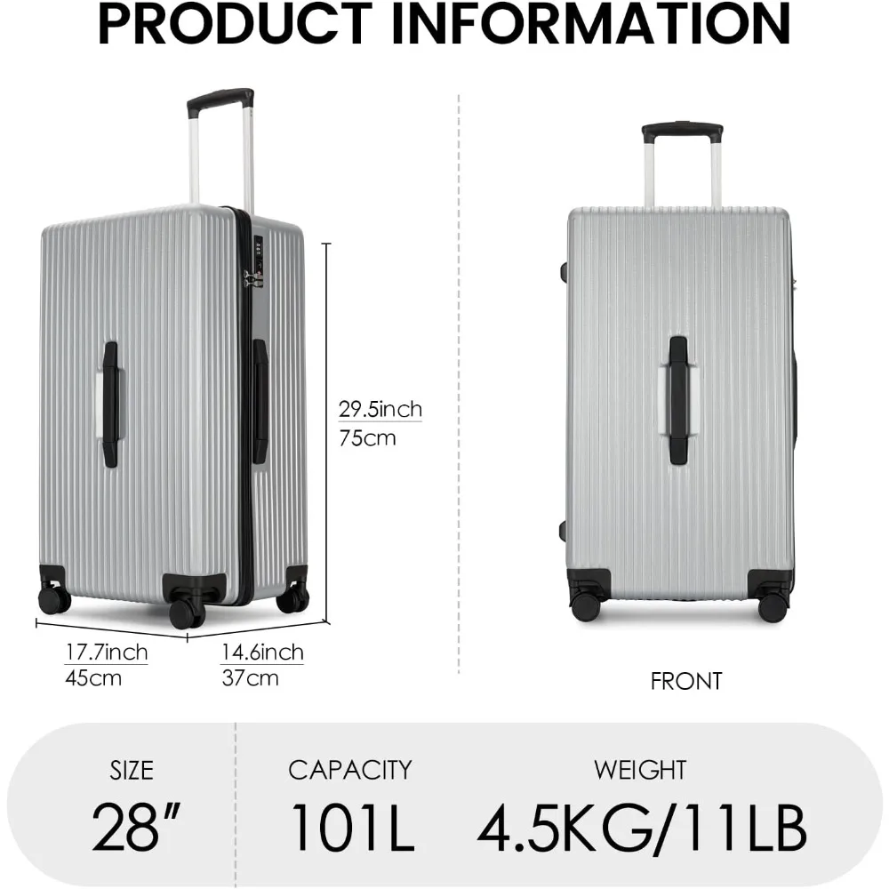 mala leve com rodas de 28 polegadas com bolsa de viagem e alça, material de PC texturizado resistente a arranhões