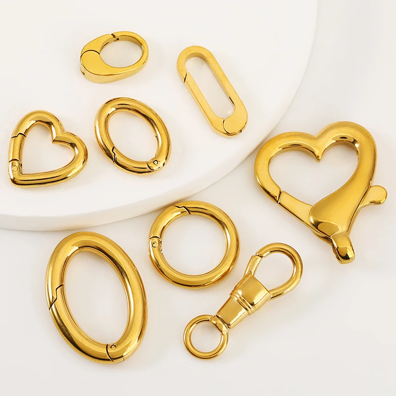 2pcs Stainless Steel Clasp Strong Oval Heart Round Polished Lobster Clasp Hook Connector DIY Necklace Jewelry Making Accessories view 2