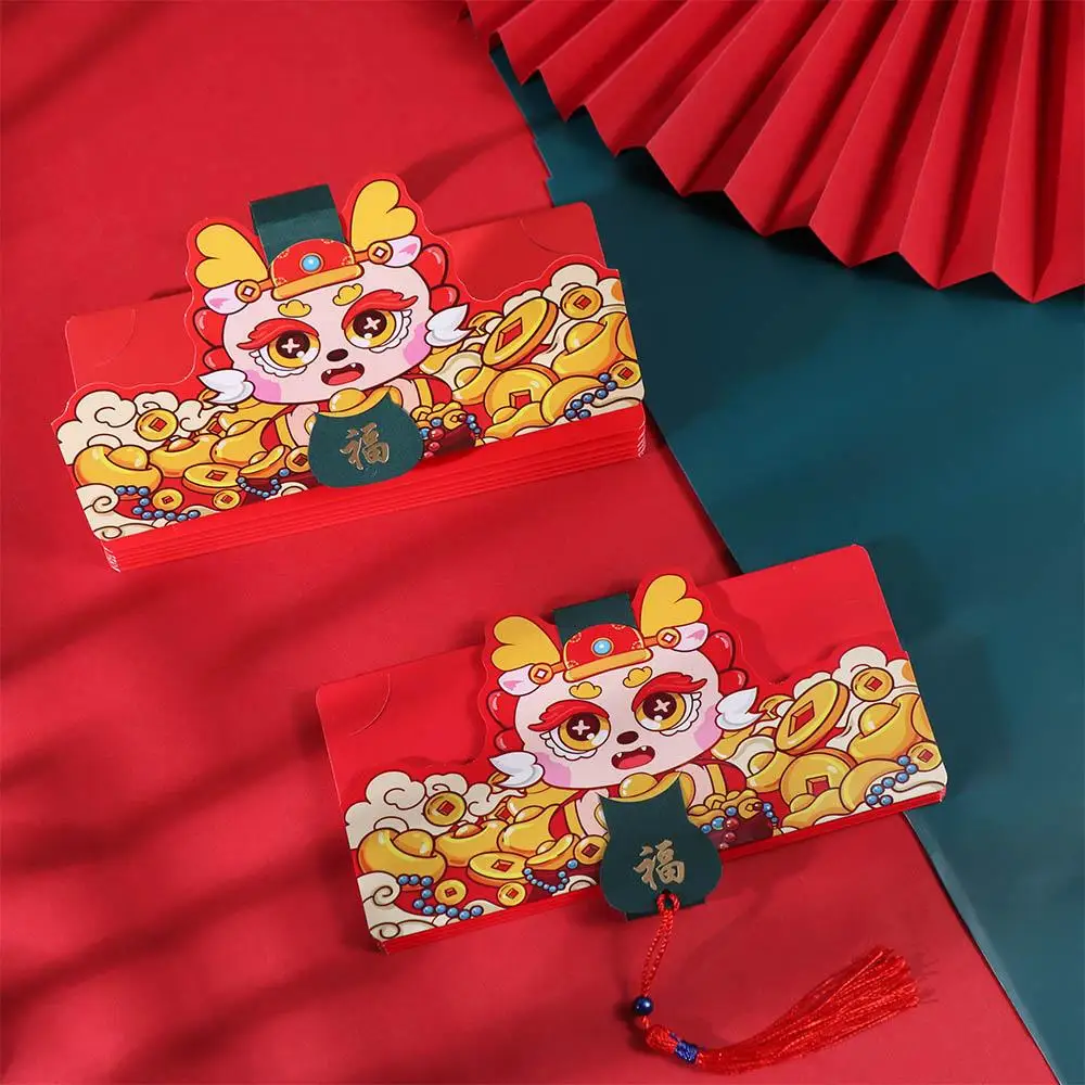 

2/6/8/10 Slots DIY Packing Folding Red Envelope Cartoon Fodable 2025 New Year Packet Cute Blessing Bag Wedding