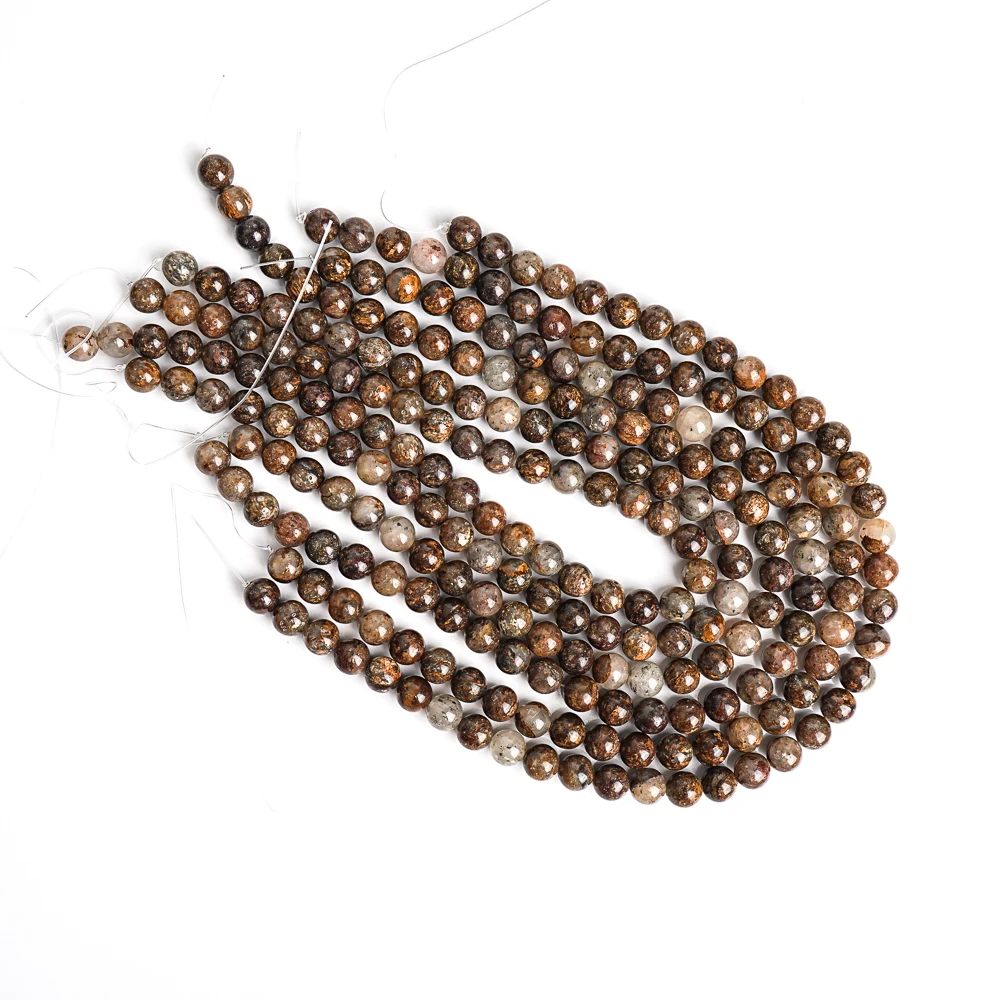 1 Strand Natural Brown Gold Leaf Jasper Beads Strands Gemstone Round Loose Beads For Jewelry Making Gifts /6/8/10