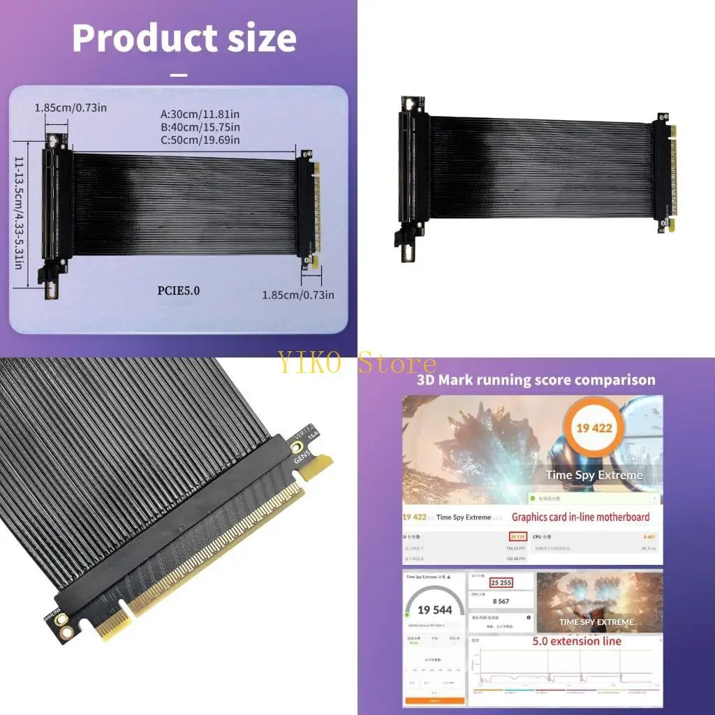 

K32C Гибкий PCIE 5.0/ Совместимый прямоугольный удлинительное кабель GPU с экранией высокой плотности
