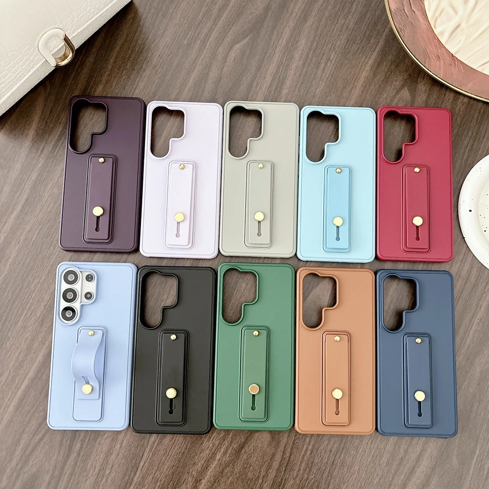 Silikonowy pasek na nadgarstek z funkcją podstawki, etui na telefon Samsung Galaxy S26 S25 S22 S23 S24 Ultra S24 Plus, twarda obudowa PC z motywem malarstwa olejnego