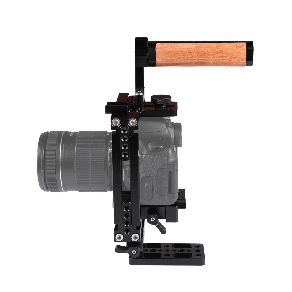 CAMVATE Extension-type Camera Cage C-frame Rig With Manfrotto Quick Release Plate & Adjustable 15mm Railblock& Wooden Top Handle