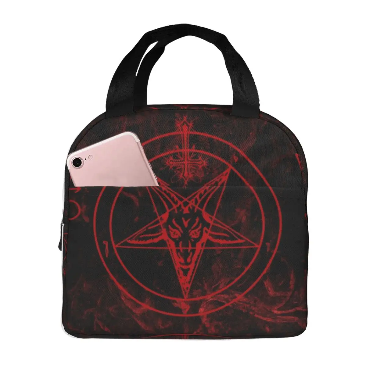 Baphomets Leviathan Cross Portable Lunch Box for Women Multifunction Devil Satanic Cooler Thermal Food Insulated Lunch Bag