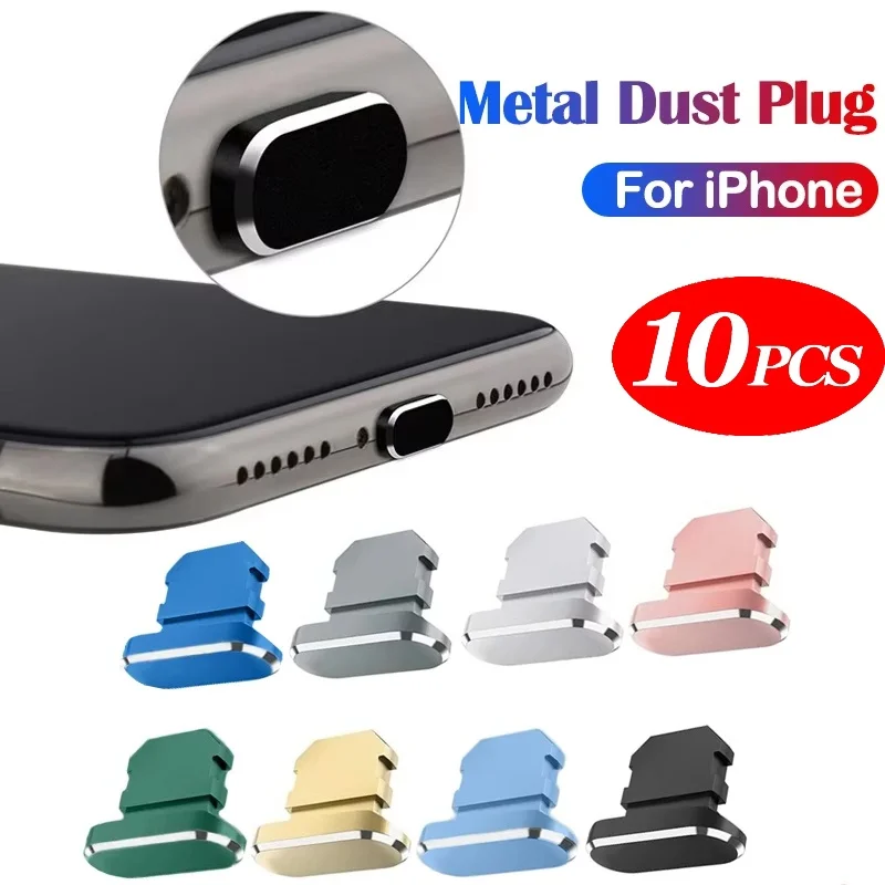 2-10pcs Metal Dust Plugs For iPhone 14 13 12 11 Pro Max XR XS 6 7 8 Mini Plus Series Lightning Port Cap Charging Port Dust Plug
