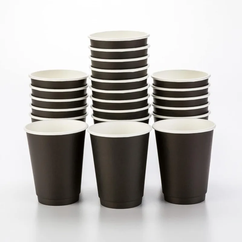 

500-CT Disposable Black 12-oz Hot Beverage Cups with Double Wall Design: No Need for Sleeves-Perfect for Cafes-Eco Friendly