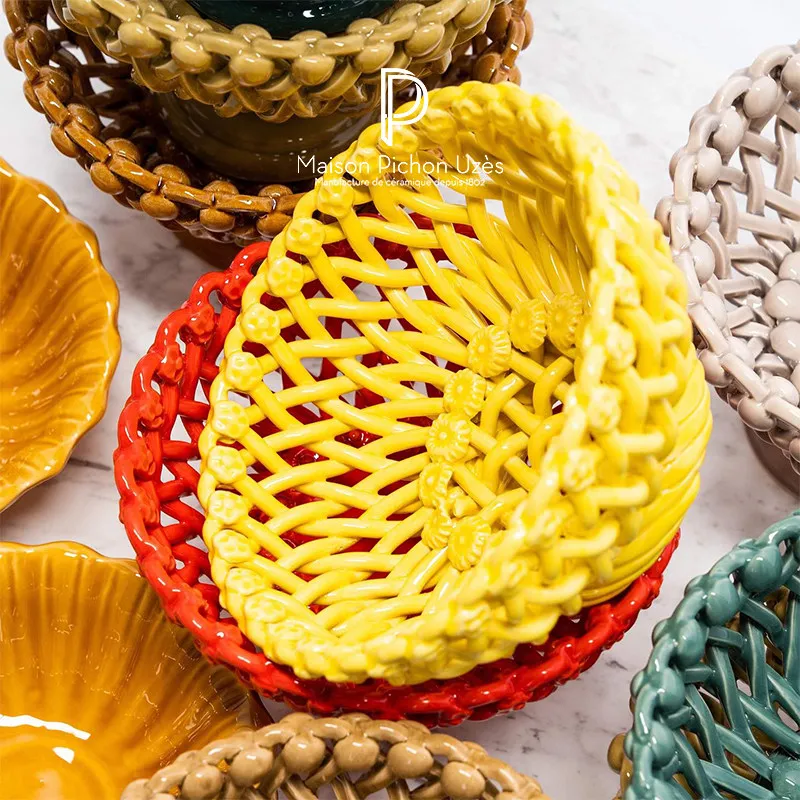

Flower ceramic woven basket, fruit basket, bread basket, snack storage basket