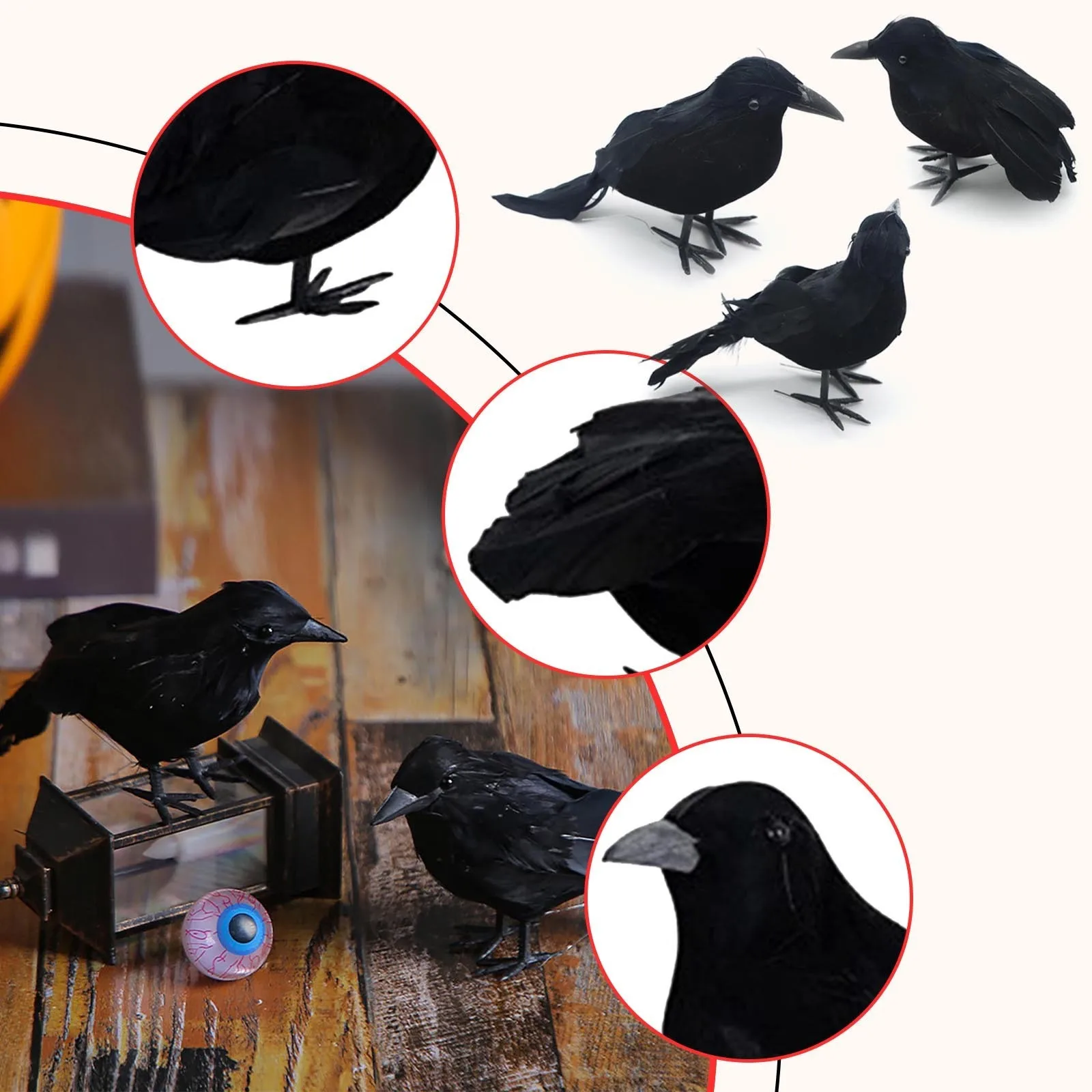 6pcs Black Crow Ornament Garden Decoracion Simulation Black Crow Raven Bird Repellent Pest Control Pigeon Repellent yard Decor