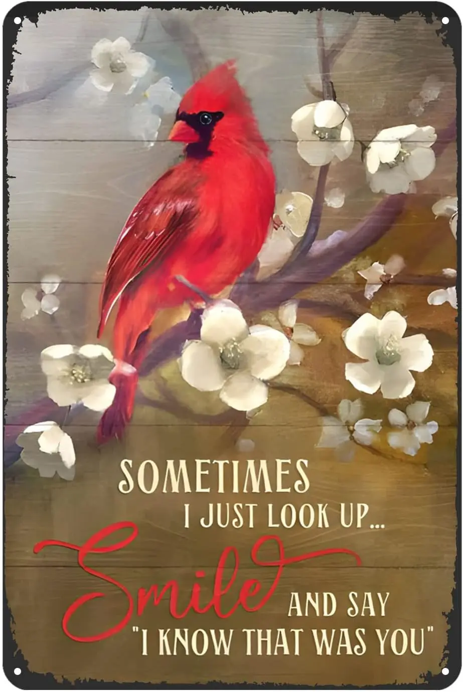 Cardinal Bird Sometimes I Just Look Up Smile and Say I Know That was You Vintage Metal Tin Sign Funny Metal Home Family Novelty 