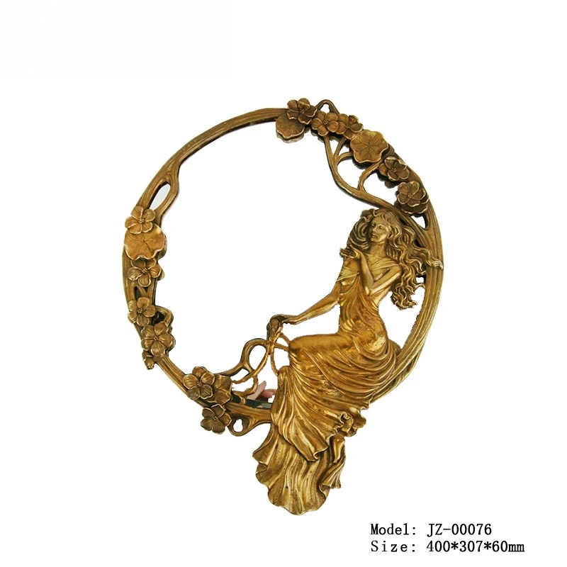 전동공예 구리 꽃과 새 장식 거울 중공 금속 조각 레트로 황동 소녀 미스터리 거울 화장대