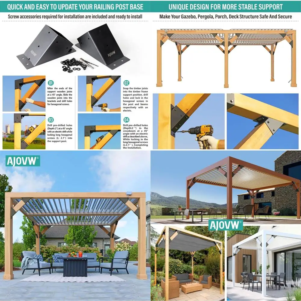 

4-Pack Pergola Brackets for 4x4 Wooden Posts, Ideal for Slides, Gazebos, Decks, and More