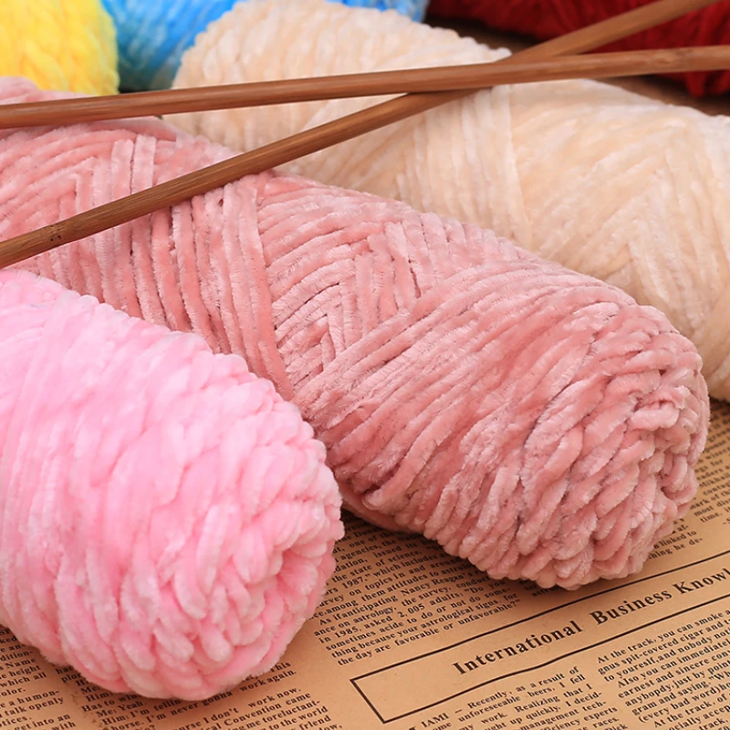 100g Chenille Yarn Canary Wool Ball Handmade Diy Woven Scarf Thick Thread Violent Bear Material Package Crochet Hook Slippers