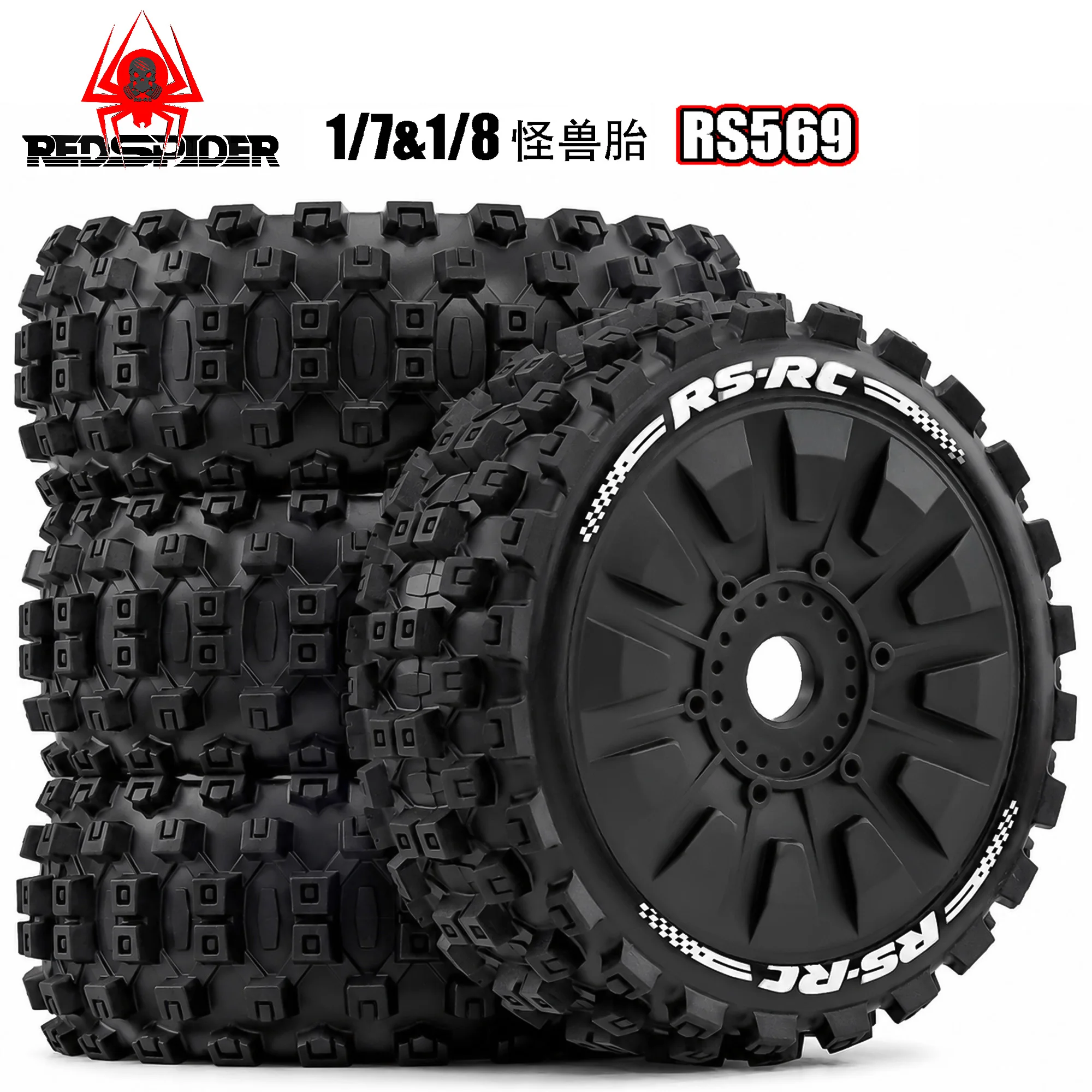 

RED SPIDER 4Pcs 1/8 RC Off-Road Buggy Wheels Tire 17mm Hex for ARRMA 1/8 Typhon 3S/6S Losi 8IGHT HongNor FS Racing KYOSHO MP9