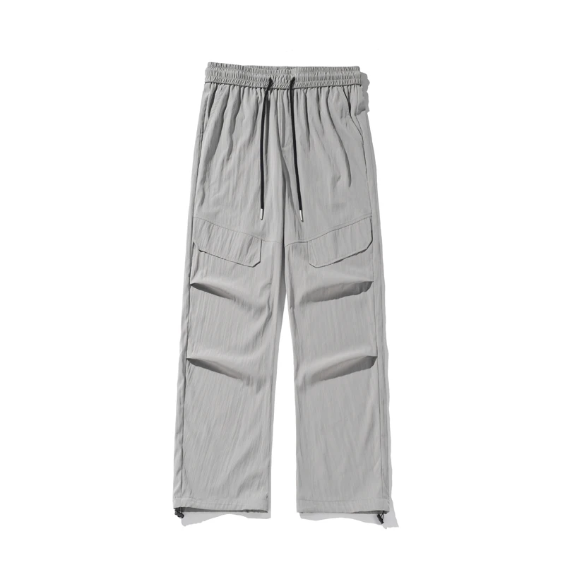 High Street Work Pants Summer Thin Ice Silk Straight Pants Quick Dry Pleated Trousers Outdoor Sports Casual Trousers