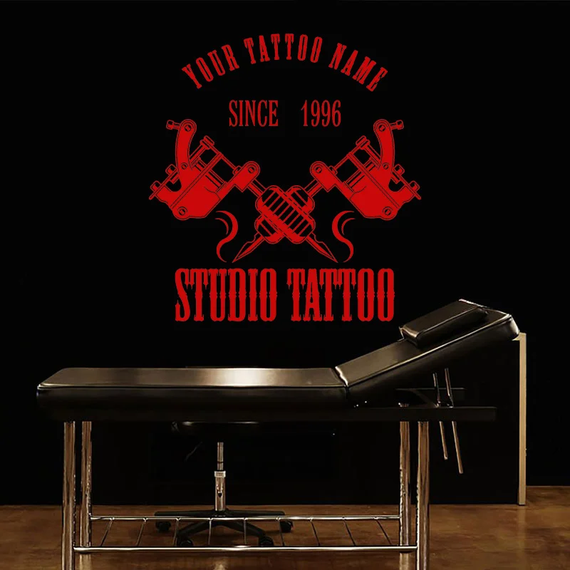 Personalized Tattoo Salon Shop Name Wall Sticker Vinyl Art Design Custom Tattoos Studio Decoration Door Window Decals Mural G081