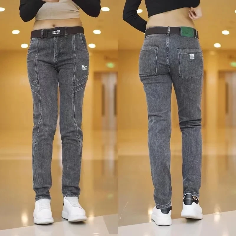 Mode Heren Patchwork Print Casual Jeans Nieuw Design Street Wear Chique Denim Broek Zwart Blauw Elastisch Slank Merk Mannenjeans