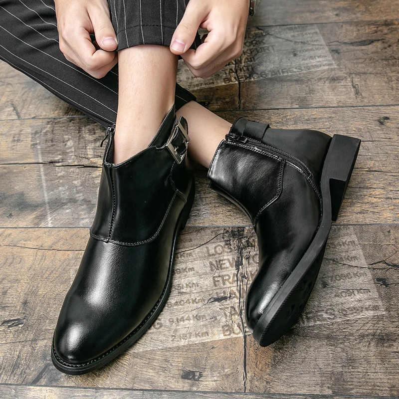 Primavera e outono grandes botas chelsea com zíper lateral esfregando cor negócios formal commuter simples casual botas na moda