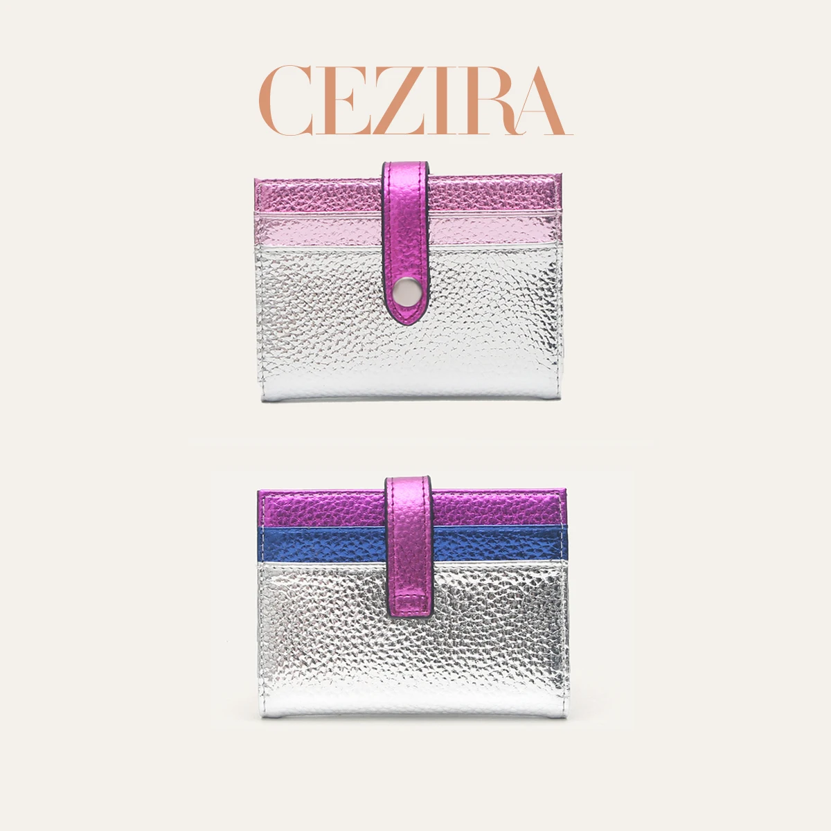 CR Fashion Metallic Color Block PU Leather Bifold Short Wallet Women Multi Card Slots Credit Card Holder Purse Daily Gift Travel