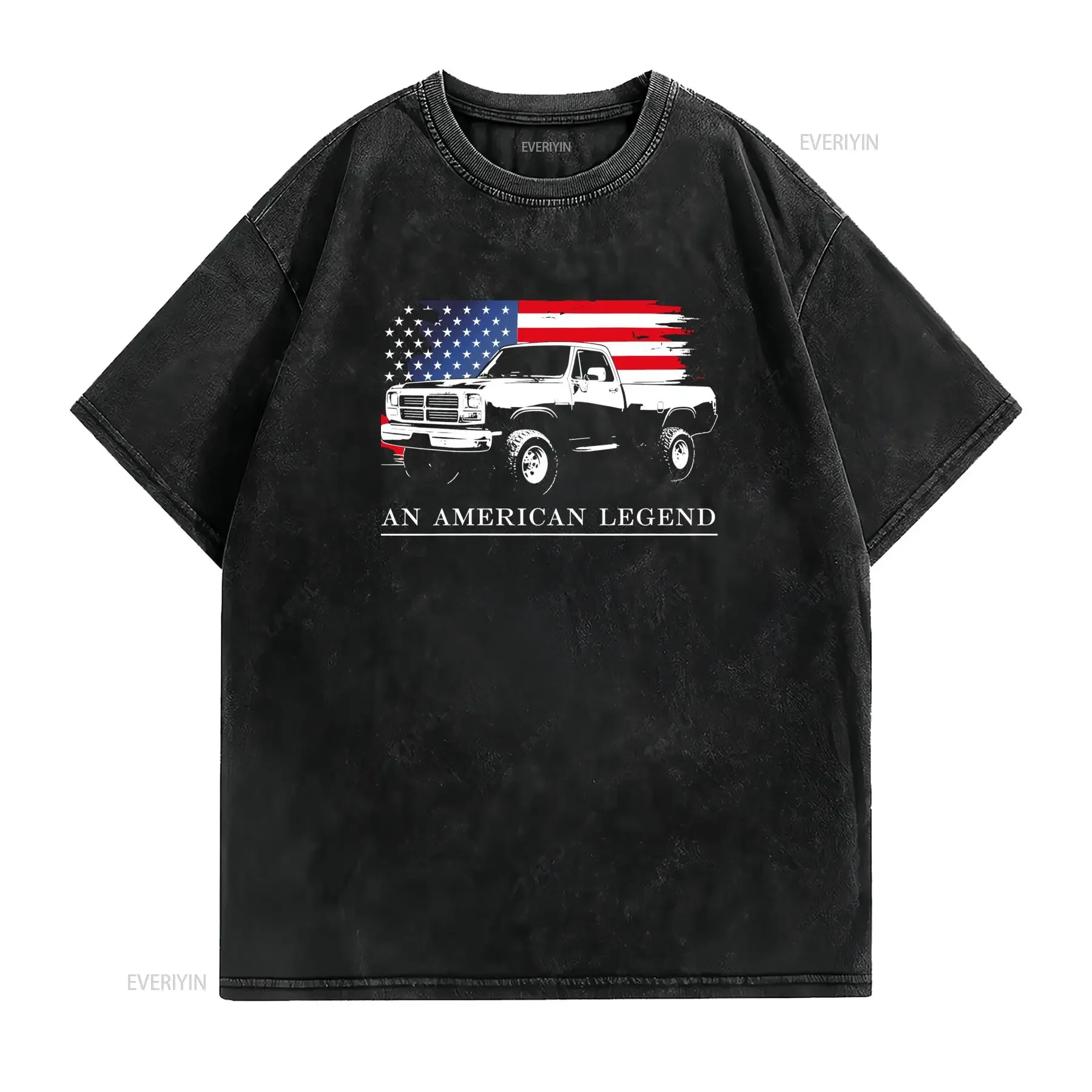 Vintage Patriotic American Off Road Pickup Truck US Flag An Legend Print Casual T Shirt vintage Washed Comfortable Stretched
