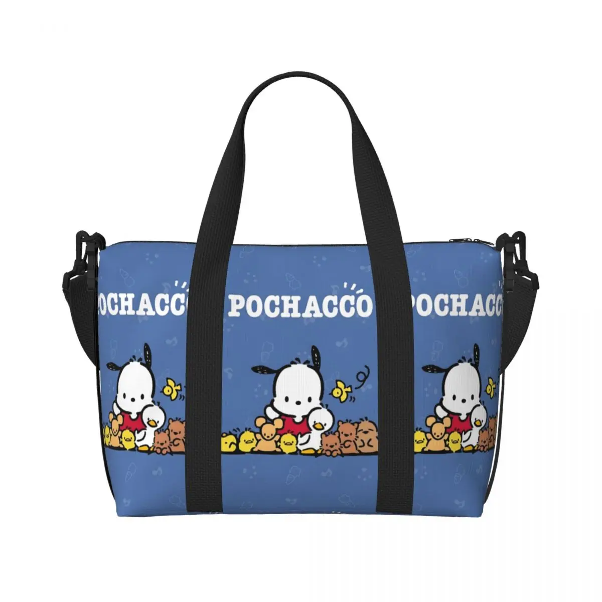 

Custom Pochacco Cute Cartoon Groceries Shopping Tote Bags Women Big Capacity My Melody Pattern Beach Gym Travel Bags