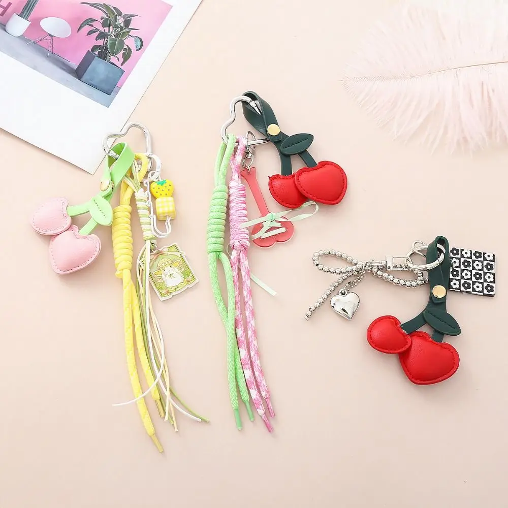 

Bag Accessories Heart Buckle Cherry Keychain Tassel Ornaments Leather Cherry Pendant Bowknot Cute Fruit Style Charms Couple