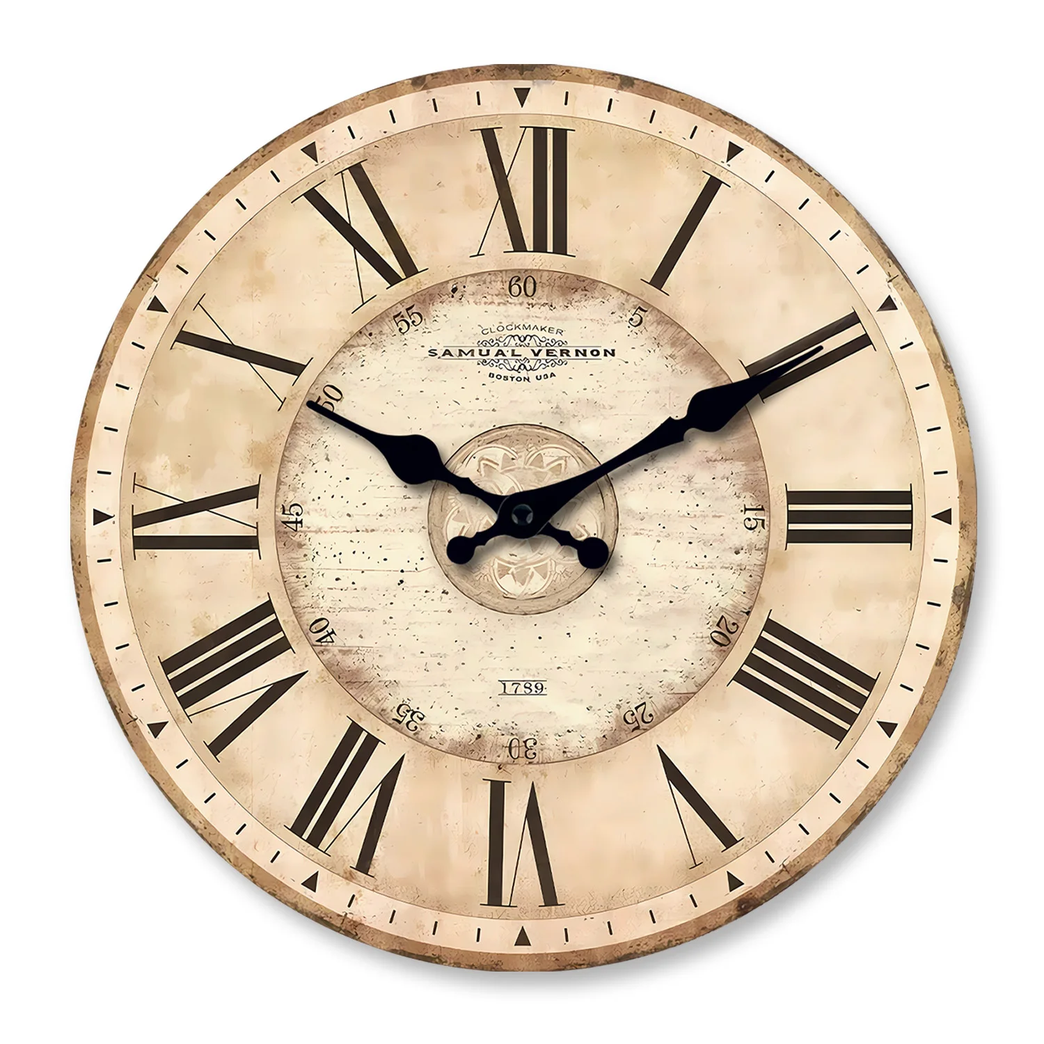 American Retro Roman Numeral Pattern Wooden Wall Clock for Living Room, Bedroom, Kitchen, Home Decoration, Silent Quartz Clock, Holiday Gift, 10-Inch, 12-Inch 14inch 16inch (No Battery)