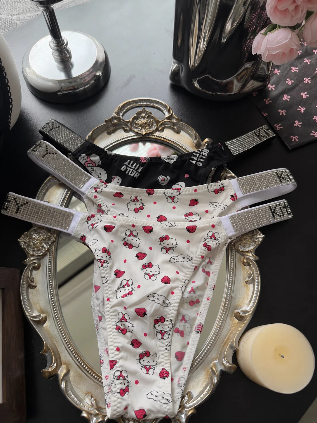 Sanrio HelloKitty Rhinestone BlingBling Strap Low Rise Sexy Triangle Panties Summer Thin Breathable Cotton Hot Girl Intimate Wea - view 2